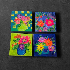 Handpainted mini canvas fridge magnets/fridge decor/locker decor