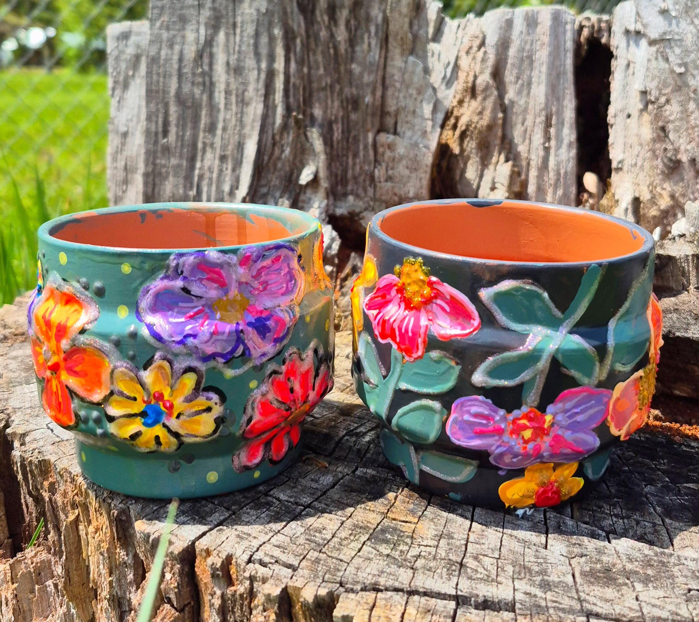 Hand Painted Cylinder Shape Terracotta Plant Pots 4" - Etsy