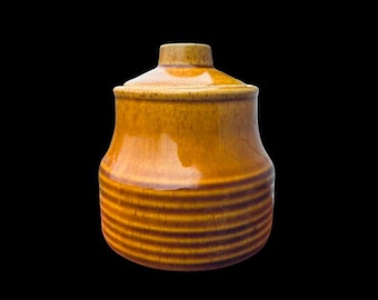 Vintage Brown Sugar Bowl with Lid Retro Kitchenware Ribbed Ceramic Sugar Bowl