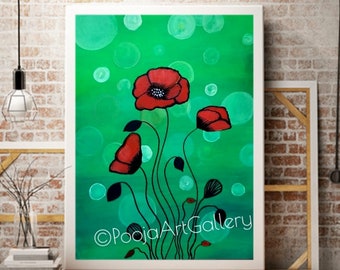 Original Abstract Flower Painting , Floral Art, Acrylic Flower Painting ,Poppy Flower Painting , Home Décor, Floral Wall Art ,Gift for Her