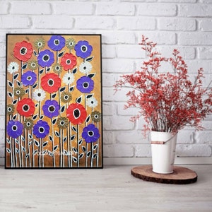 Acrylic Flower Canvas Painting ,Abstract Flower Painting ,Impasto flowers Painting ,Palette knife painting, Floral Wall Art, Home Decor Gift