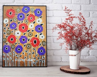 Acrylic Flower Canvas Painting ,Abstract Flower Painting ,Impasto flowers Painting ,Palette knife painting, Floral Wall Art, Home Decor Gift