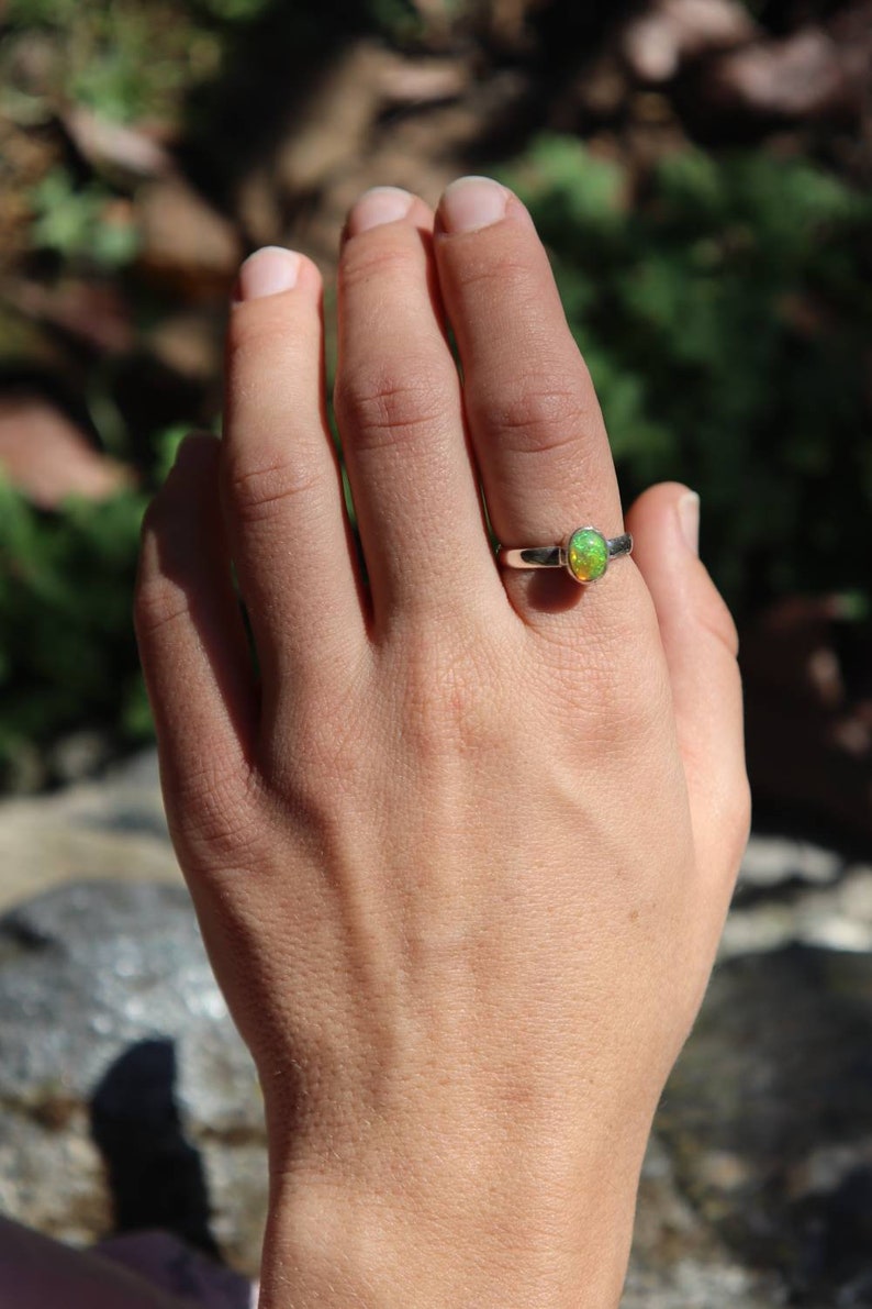 Small Natural Opal ring Stackable ring Bridesmaid gift Thin sterling silver ring with stone Gemstone ring Crystal jewelry