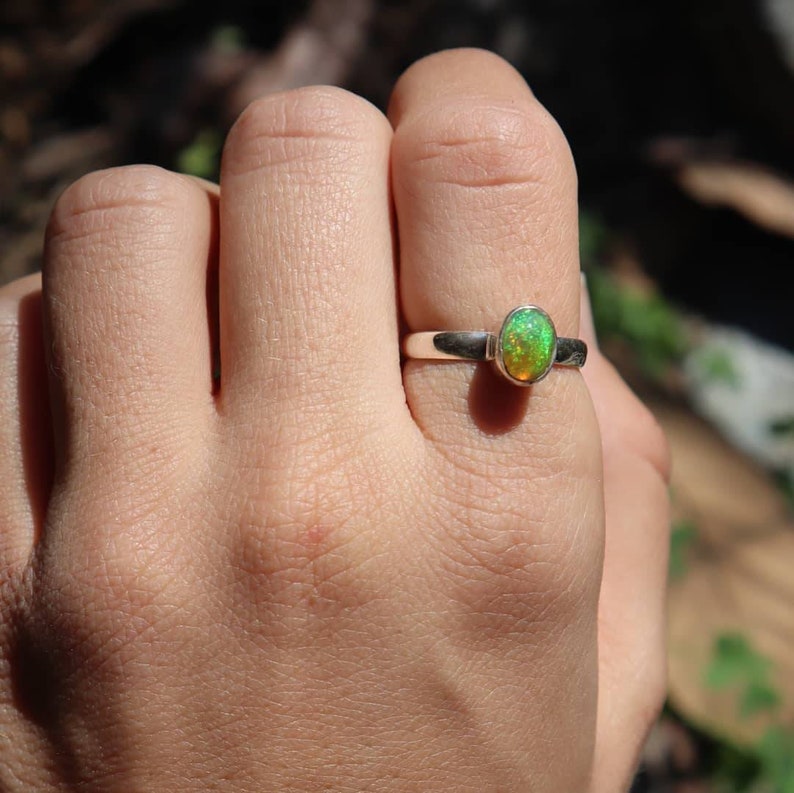 Small Natural Opal ring Stackable ring Bridesmaid gift Thin sterling silver ring with stone Gemstone ring Crystal jewelry