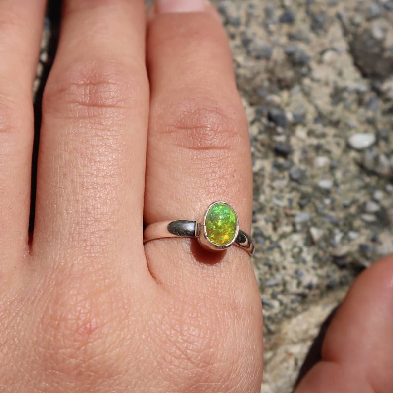 Small Natural Opal ring Stackable ring Bridesmaid gift Thin sterling silver ring with stone Gemstone ring Crystal jewelry