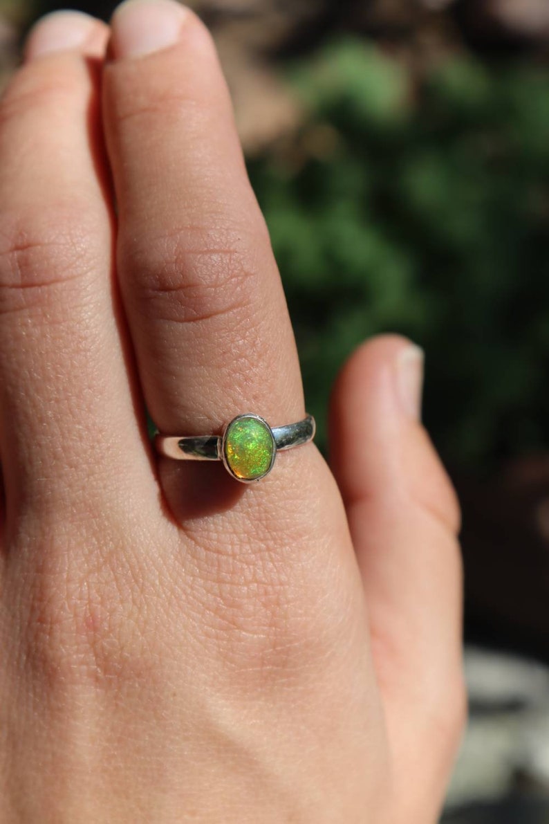 Small Natural Opal ring Stackable ring Bridesmaid gift Thin sterling silver ring with stone Gemstone ring Crystal jewelry