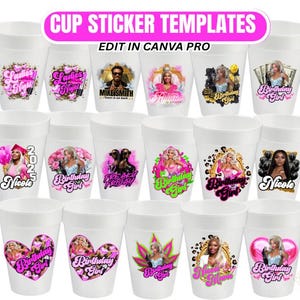Birthday Celebration Styrofoam Cup Sticker Template – Editable Canva Pro Design | Printable Party Cup Digital Download PNG