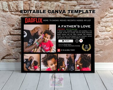 EDITABLE Father's Day Gift, A Fathers Love, Best Dad Ever, Dad Frame, Dadflix, Movie Poster Canva Template