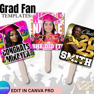 Class of 2025 Graduation Fan Template – Editable Canva Pro DIY Graduation Keepsake Fans | Instant Download