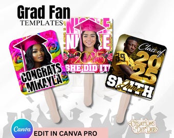 Class of 2025 Graduation Fan Template – Editable Canva Pro DIY Graduation Keepsake Fans | Instant Download