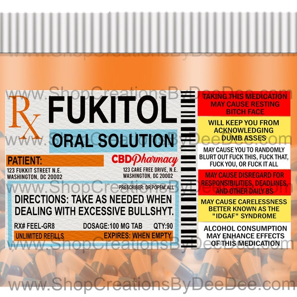 Fukitol Tumbler with side effects Template, pill bottle tumbler, rx tumbler, pharmacy tumbler wrap