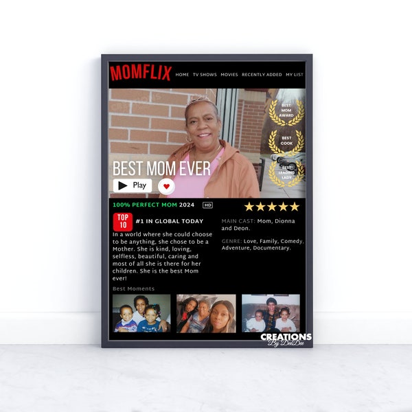 EDITABLE Mother's Day, Mom, Momflix, Movie Poster Canva Template
