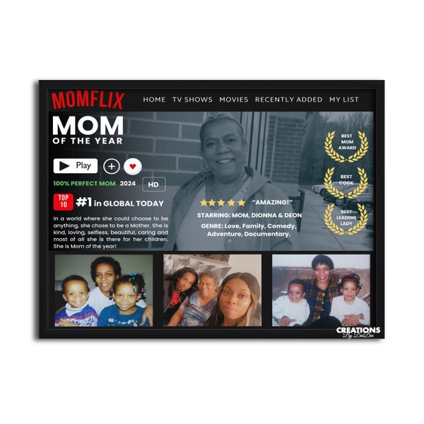 EDITABLE Mother's Day, Best Mom Ever, Momflix, Movie Poster Canva Template