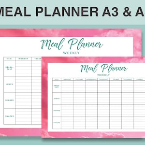 Meal Planner, Weekly, Organizer, A3 and A4, Instant Download, Printable, Grocery List
