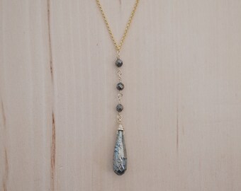 Pyrite Drop Necklace, 14k Gold Fill or Sterling Silver, Adjustable Length