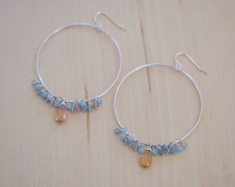 Imperial Topaz Sterling Silver Earrings, Labradorite Aquamarine Gemstones