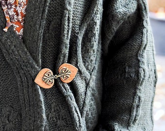 Sweater Clip | Cloak Clasp | Bronze & Brown Leather Dress Clips | Waist Cincher | Cardigan Clips | Unique Gift | Scarf Kardiklips | 014