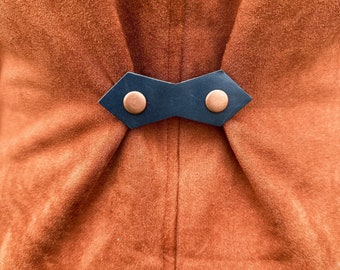 NEW Cinch Clip | Blue Leather & Copper Clothing Fasteners | Cloak Clasp Cape Closure | Renaissance Fair Cosplay Costume Accessory | K-705