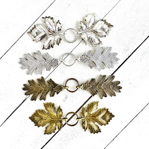 Set of 4 Metal Leaf Cloak Clasps | "Sylvan" and "Terebinth" Silver & Bronze Leaf Cape Closures | Gift Sets | Cardigan Sweater Dress Cinch