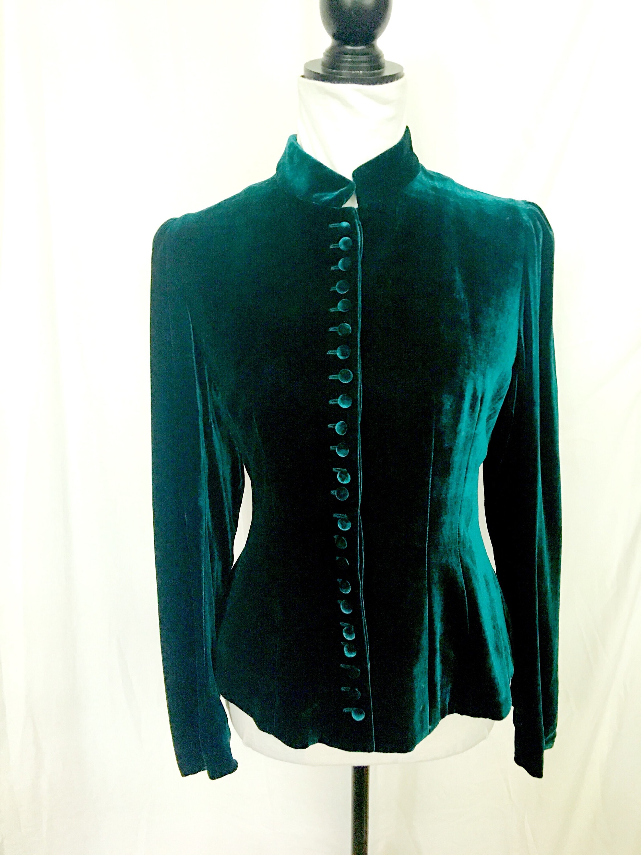 Women's Green Velvet Jacket | Medium Vintage Women's Jacket | Emerald ...