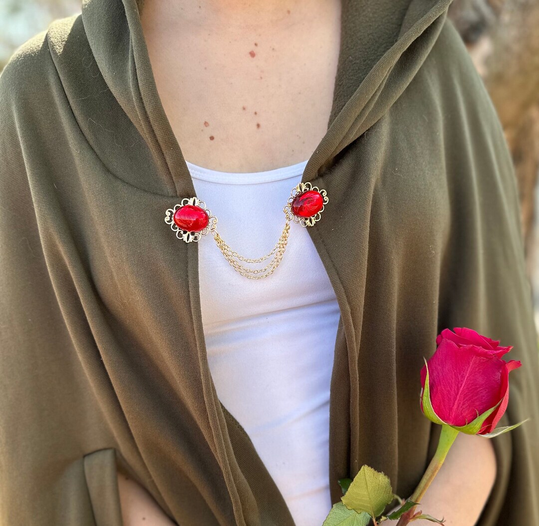 NEW Red & Gold Cloak Clasp W/ Chains | Medieval Renaissance | Renfaire ...