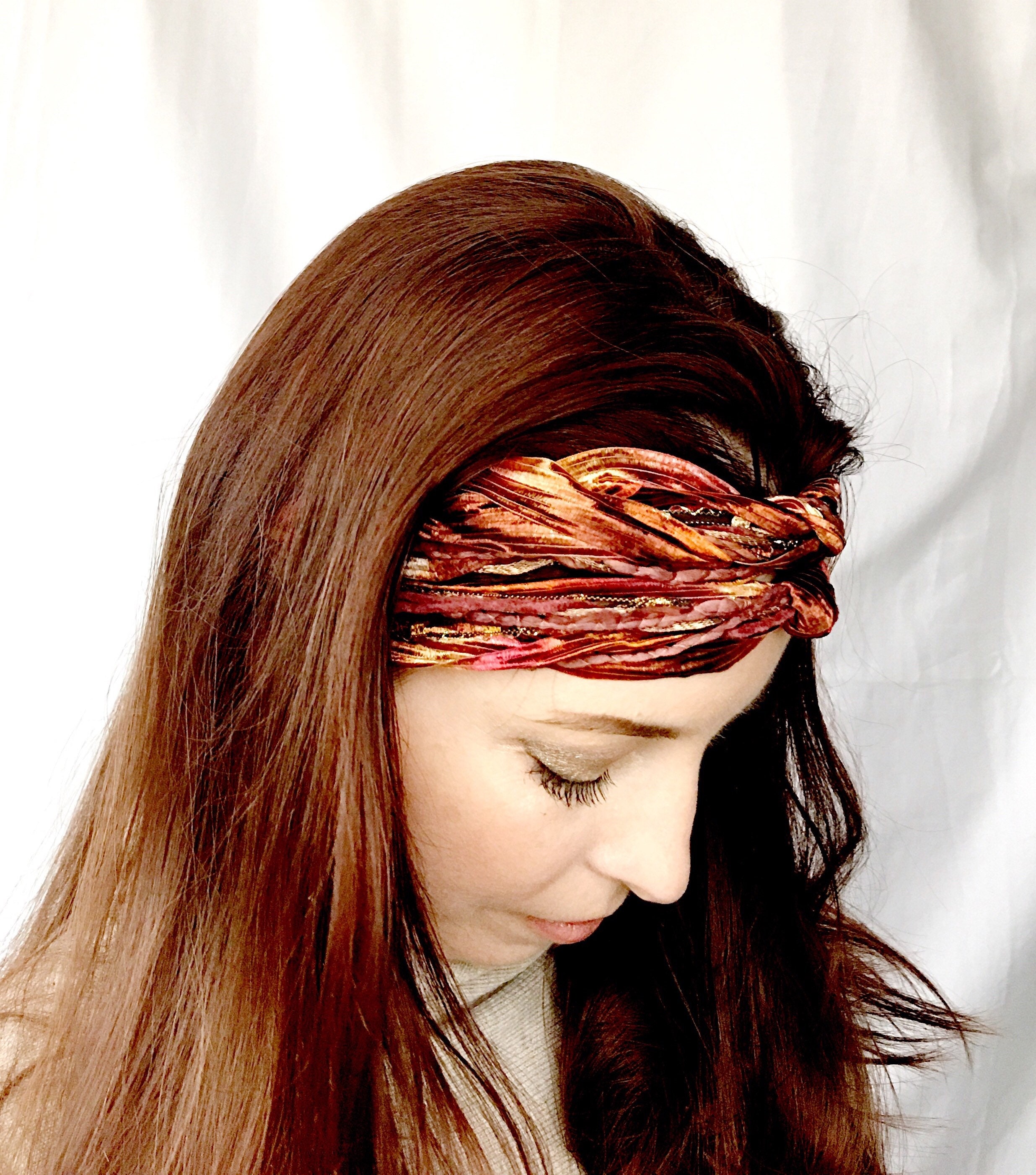 Boho Head Scarf Hippie Headband Red Gypsy Hair Wrap Head Band