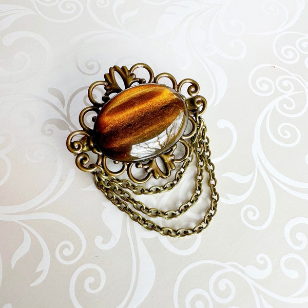 NOUVELLE broche en bronze et marron avec chaînes | Costume RenFaire Renaissance Médiévale | Fantaisie Cosplay Costume Bijoux I Belle Fermoir Pin | K-513