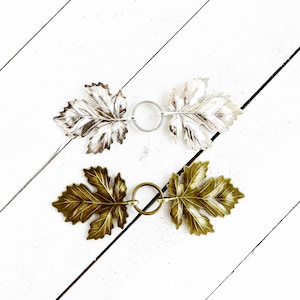 2 Metal Leaf Dress Cinch Clips |  Bestselling Pair "Sylvan" Silver & Bronze Leaf Cloak Clasp | Gift Sets | Cardigan Sweater | K-200, K-201