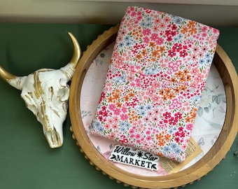 Floral Padded Booksleeve: Pink & Coral Book Protector with Pocket