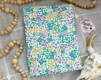 Floral Padded Booksleeve: Purple Mint Flower Book Protector with Pocket