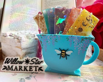 Hand-Painted Teacup Holder | Bookmark Pencil Organizer | Romantasy Decor