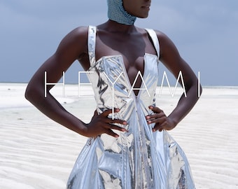 Metallic Silver Structured Paje Mini Dress