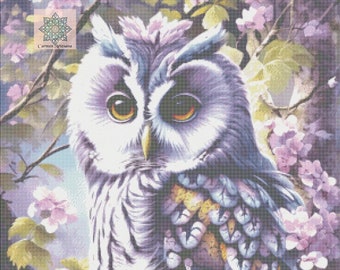 Owl, PDF cross stitch pattern, English/Español, DMC Threads