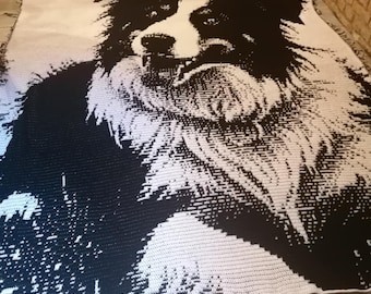 Overlay Mosaic Crochet "Border Collie 2", PDF instant download, Big Chart Xs, Written Pattern row by row