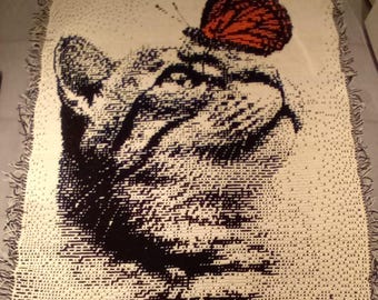 Overlay Mosaic Crochet pattern "Kitty and Butterfly (smaller)", PDF written pattern row by row, Big Chart with Xs