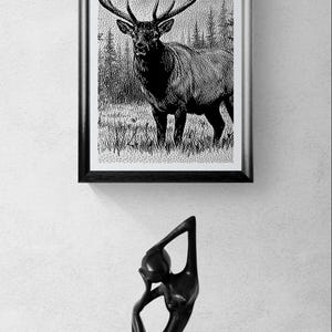 DEER 1, monochromatic cross stitch pattern, PDF files, Aida 16, 34.10w X 60.80h cm, 215w X 383h stitches