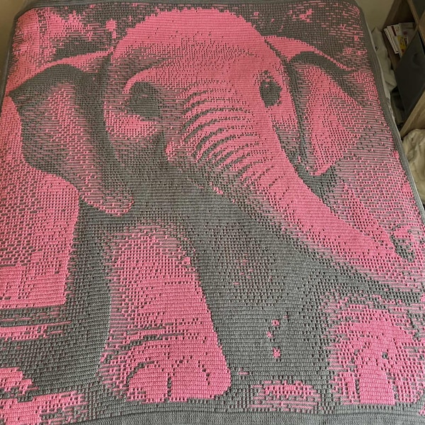 Häkelmuster „Babyelefant“ mit Mosaikmuster, PDF-Anleitung Reihe für Reihe, große Häkelschrift (X), sofortiger Download