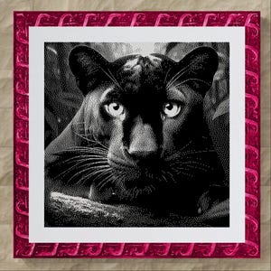 PANTHER, monochrom cross stitch pattern, Aida 16, 378w X 378h stitches, PDF files
