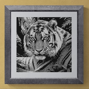 BENGAL TIGER, monochrome cross-stitch pattern, compatible with Pattern Keeper, PDF files, 350x350 Stitches