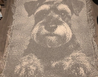 Overlay Mosaic Crochet Afghan, Mini Schnauzer, written pattern row by row, Big Chart Xs, instant download