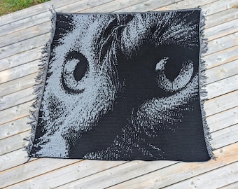 Overlay Mosaic Crochet pattern "Feline Look", PDF written pattern, Big Chart with Xs