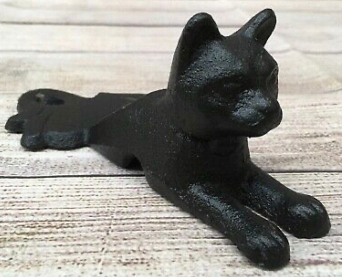 Vintage Cast Iron Black Cat / Kitten Door Stop Wedge Etsy