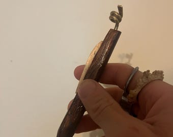 Handmade Oak Wand with Brass Twist, Cosplay Prop