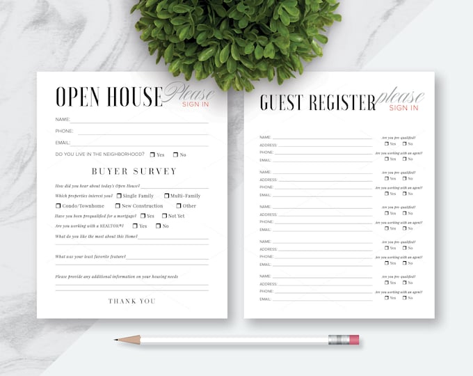 Individual Sign In Half Sheet Sign In Form BLACK and RED Open House Real Estate Please Sign In Forms Please Sign In and Buyer Survey Form