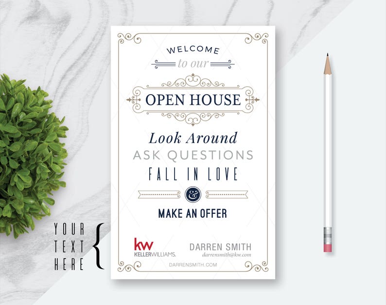Real Estate Agent Prints 11x17 Real Estate Welcome to Our Open House Instant Digital Download PDF Blue Grey Gold Realtor Marketing
