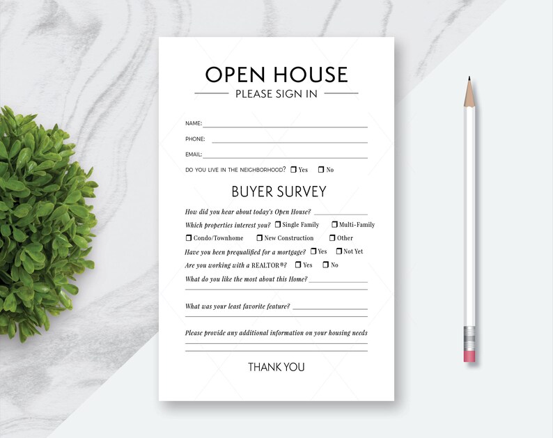 Buyer Survey Card Open House Real Estate Please Sign In Forms Individual Sign In Half Sheet Sign In Please Sign In and Buyer Survey Form