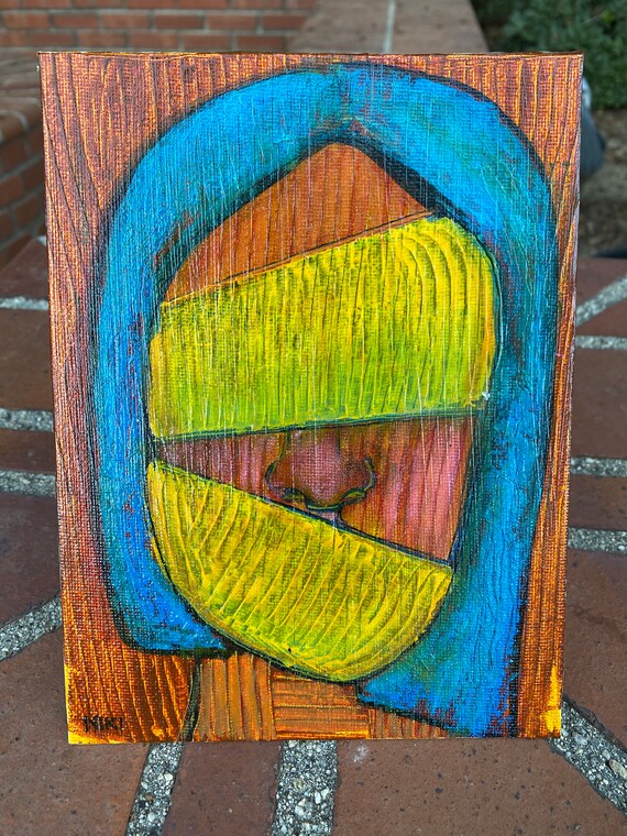 オリジナルアクリル解剖肖像画：テクスチャ抽象アート（5x7） - Etsy 日本