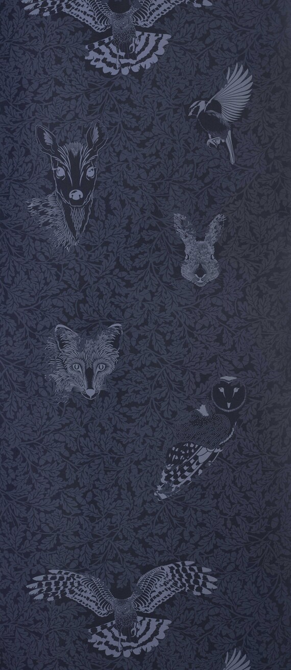 Forest Midnight Dark Blue Wallpaper 10 Meter Roll Etsy