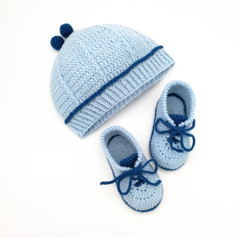 Blue Hat and Booties for 3-9 Month Old Boy. Newborn Baby Boy Gift Set ...