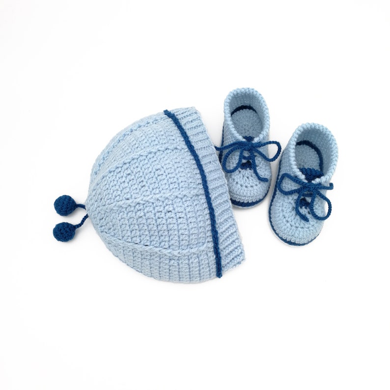 Blue Hat and Booties for 3-9 Month Old Boy. Newborn Baby Boy Gift Set ...